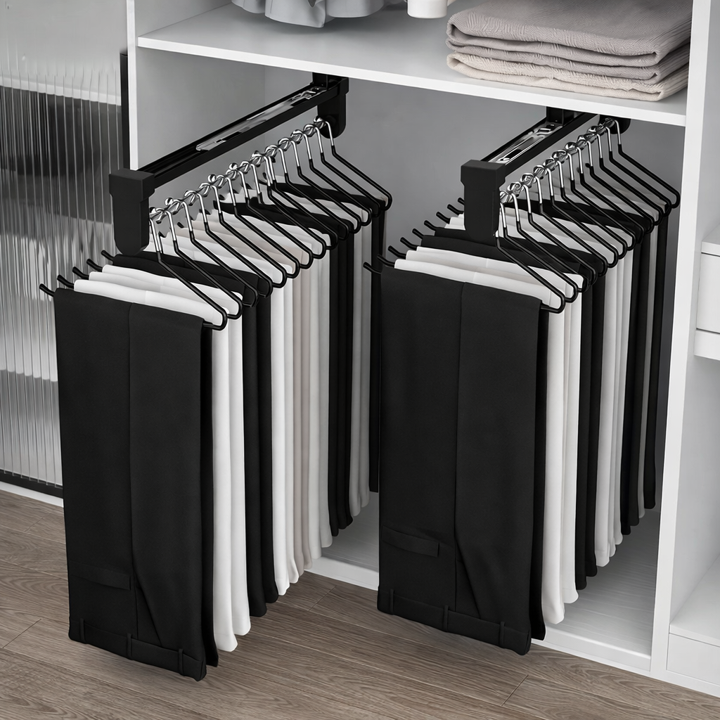 Barre de penderie coulissante pliable – gain de place pour dressing